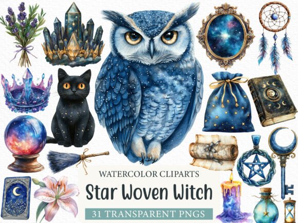 Download Watercolor Star Woven Witch Clip Art - Premium Resources