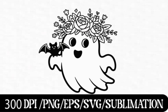 Download Cute Ghost with Roses and Bat Clipart - Bat Collection