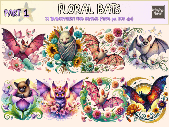 Download Floral Bats Clipart - Bat Collection