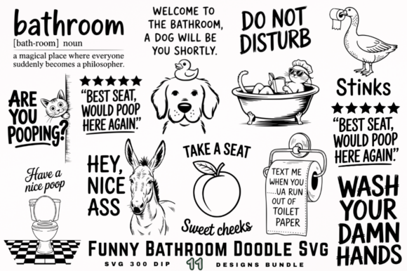 Download Funny Bathroom Doodle SVG Designs Bundle - Bat Collection